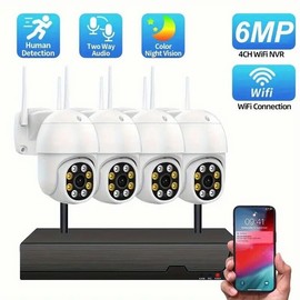 Sansco 6MP Wireless Home CCTV System WIFI PTZ 2-Way Audio Security Camera 4-Channel NVR