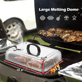 Rectangular Melting Dome 2Pcs, HaSteeL 13.3 X 9.8In Stainless Steel Bating Steaming Cover, Heavy Duty Solid Griddle Lid & Grill Pot with Air Damper, for Flat Top Hibachi Cooking, Dishwasher Safe