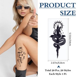 craspire 20 Sheets Temporary Snake Tattoos Black Snake Paper Temporary Removable Tattoo Stickers Waterproof Long Lasting Make Up Tattoo Sticker for Body Arms Neck Back Legs