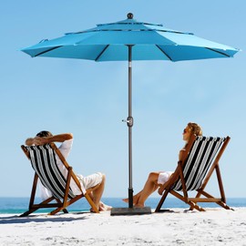 Aoodor 10 ft Patio Umbrella, Outdoor Table Umbrella, Market Umbrella with 3 Tier, Light Blue