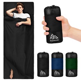 Cotton Sleeping Bag, Ultralight Travel Sleeping Bag, Travel Sleeping Bag with Two Way Zip, Cotton Sleeping Bag, Microfibre with Pillow Compartment for Camping, Hiking (Black)