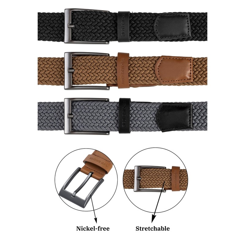 Redbridge Elastic Braided Belt Set of 3 with Metal Clasp