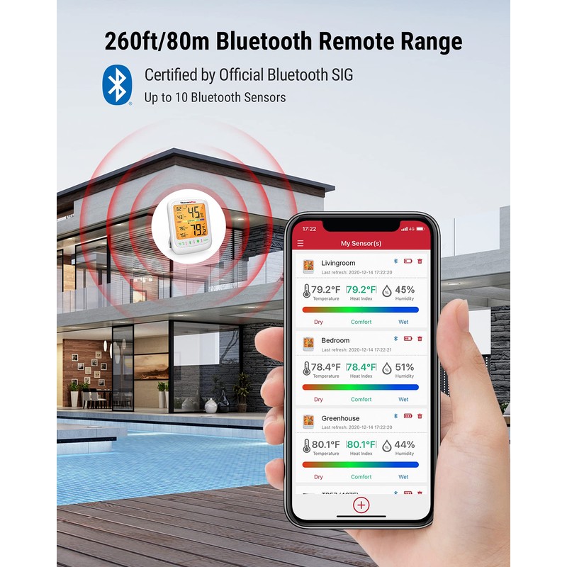 ThermoPro Bluetooth Hygrometer Thermometer, 260FT Wireless Remote Temp and Humidity
