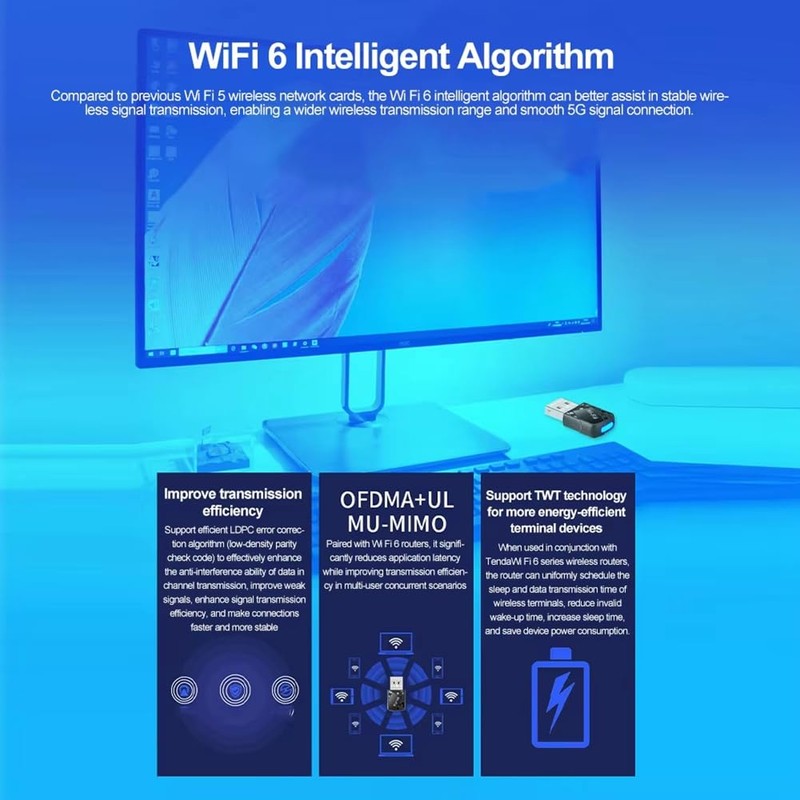 Kquepo USB WiFi Adapter 6 AX900 900Mbps Bluetooth 5.4 Dongle