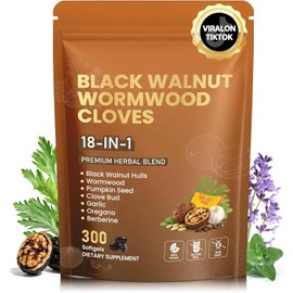 18-in-1 Black Walnut Wormwood Cloves,Rapid Gut Cleanse & Detox ,Digestive Support& Liver Health with Garlic, Turmeric, Pumpkin Seed, Oregano, Berberine | Soy-Free,Gentle Nourishing Gut Formula,300 ct