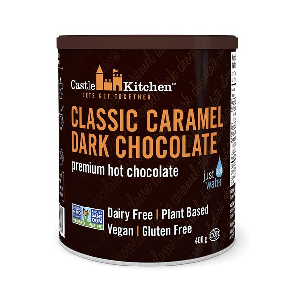 Castle Kitchen Classic Caramel Dark Chocolate - Dairy-Free, Vegan Premium Hot Chocolate Mix - Just Add Water - 14 oz (Pack of 2)