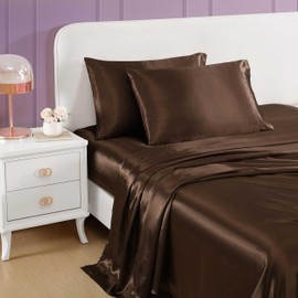 Betsey Johnson - Queen Sheets, Luxurious Satin Bedding Set, Smooth & Silky Home Decor (Solid Brown, Queen)
