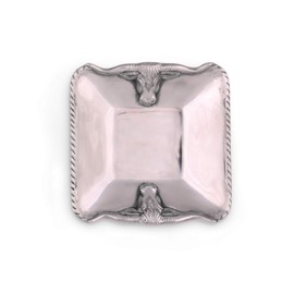 Arthur Court Designs Aluminum Longhorn Steer Texas Horn Nut Candy Sauce Serving Bowl Square 6.5 inch Diameter