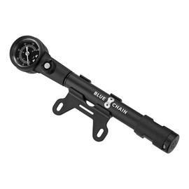 BLUECHAIN® High Volume & High Pressure Damper Pump 20 Bar (300 psi) / Handy Bicycle Pump with Pressure Gauge / Bicycle Air Pump Small for Suspension Forks, Dampers & Tyres