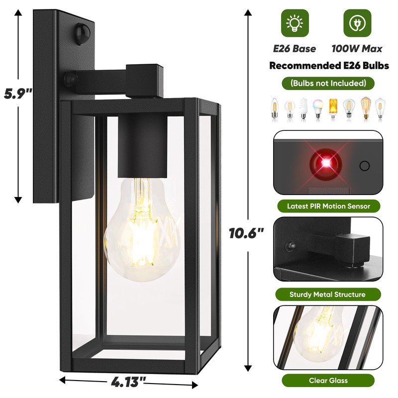 Upgraded Motion Sensor Outdoor Wall Light, 10.6” Small Dusk to