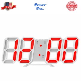 Jomoo Digital 3D LED Wall Desk Alarm Clock 9.7" Brightness Adjustable Gift Red