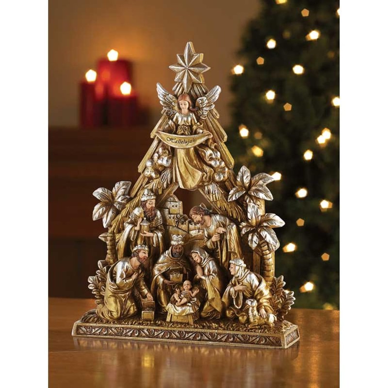 Trinity Church Supply Metallic Nativity Figurine Christian Decoration Religious Sculptures,