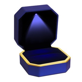 Gabrella Luxury Ring Box With LED Light, Auto Lighted Up Velvet Earring Ring Case Box, Square Wedding Jewelry Gifts Case, Engagement Ring Box for Engagement Proposal Wedding