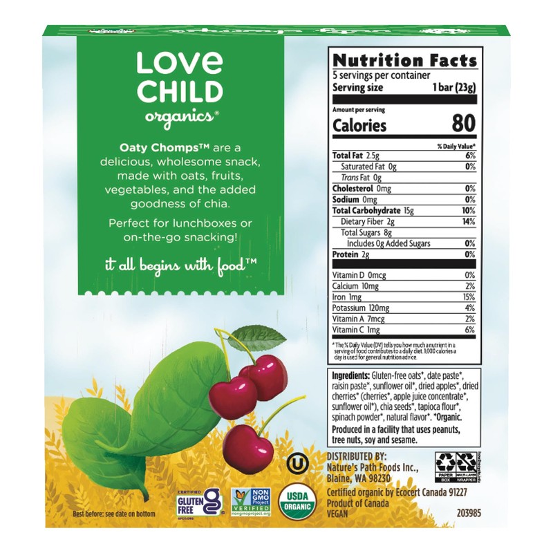 Love Child Organics Oaty Chomps Cherry + Spinach, 4 oz