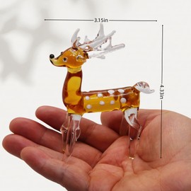 LLAVVD Hand Blown Glass Deer Figurine – 4.3" Unique Amber & Transparent Art Decor, Collectible Gift for Home Office Christmas Birthday Wedding, Real Glass, Not Resin
