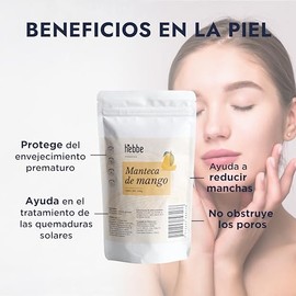 HEBBE - Manteca de Mango 250 g | Nutre y Repara Piel Seca | Calmante Post Solar | No Obstruye Poros | Uso Cosmético