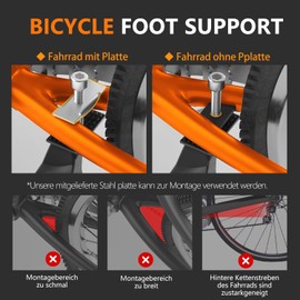 Children's Bicycle Stand, Children's Bike, Height Adjustable Bicycle Footrest, No Need to Leave Holes, Includes Installation Tool (Central Support Model)