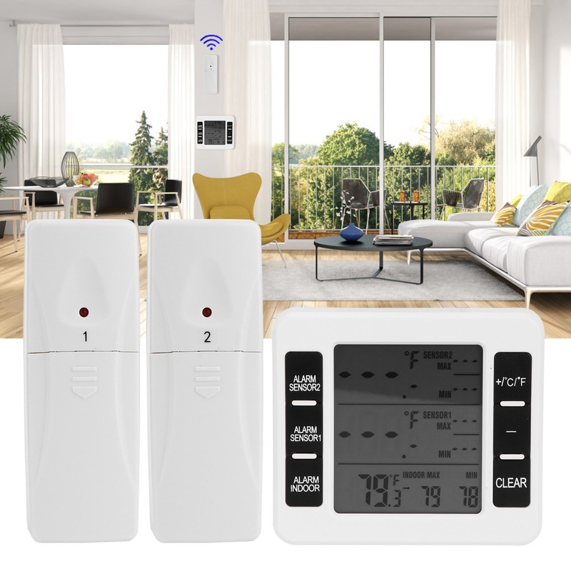 Refrigerator Thermometer Wireless Indoor LCD Digital Freezer Alarm Thermometerwith 2