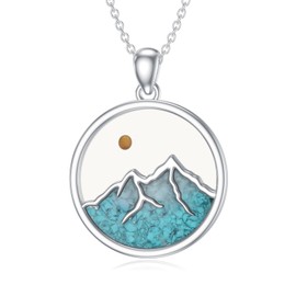Dorunmo Mountain Necklace for Women 925 Sterling Silver Mustard Seed Necklace Mountain Turquoise Chip Pendant Jewelry Gifts For Hikers Climbers Nature Lover