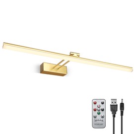 HOWMZON Picture Light, Battery Picture Lights with Remote of Timer and Dimmable, 20" Metal Art Light for Paintings,Display Lamp for Wall Gallery Dartboard Portrait Frame Artwork (Gold)