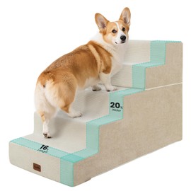 Made4Pets Dog Stairs for High Bed, Extra Wide Pet Stairs for Bed Couch Sofa, 35D Foam Pet Steps for Small Dogs and Cats(Up to 40lbs), Non-Slip Bottom Dog Steps, Beige, 5 Steps