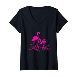 Womens Ruffle Some Feathers Flamingo Bird V-Neck T-Shirt