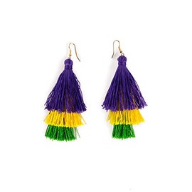 Women's Mardi Gras Earrings from Tipsy Elves Purple Green and Gold Mardi Gras Tassel