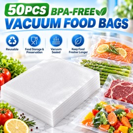 50-Pack Vacuum Food Storage Bags for Food Preservation – Reusable BPA-Free PE Bags for Everyday Kitchen Storage