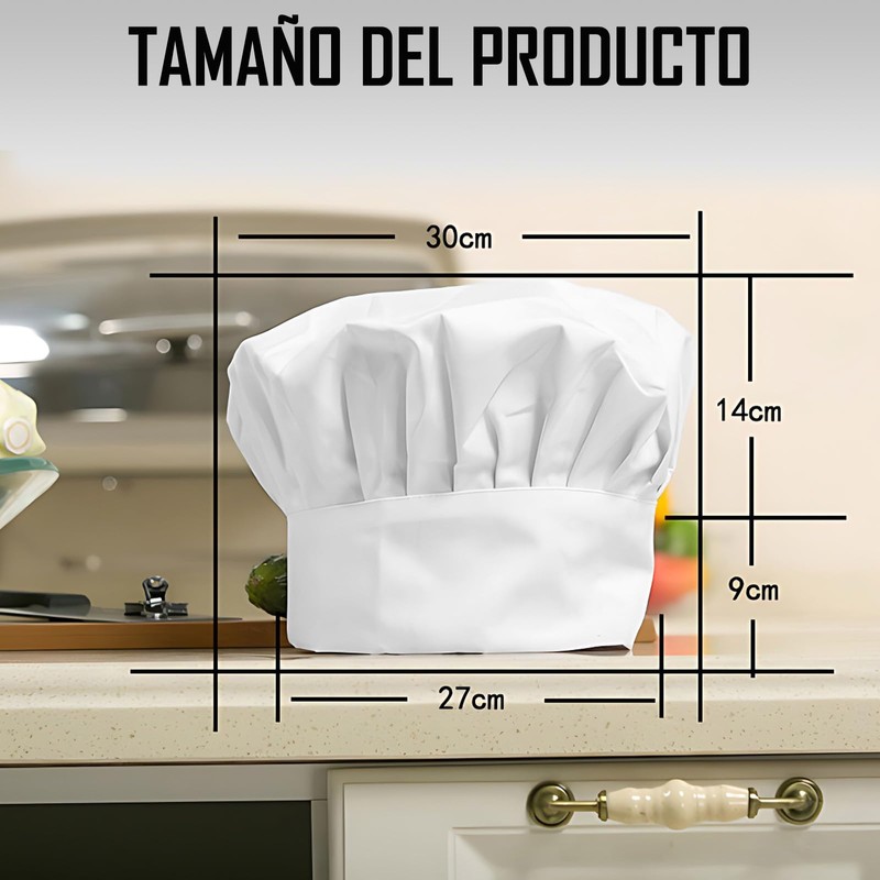 GFHGJH Gorros de Cocina Unisex,3 Piezas Gorro de elásticos Chef