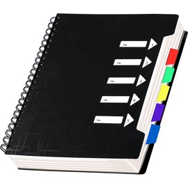CAGIE 5 Subject Notebook College Ruled 8.5x11 240 Pages Spiral Notebook with Dividers Tabs A4 Notebooks for School Work Organization Note Taking, Black