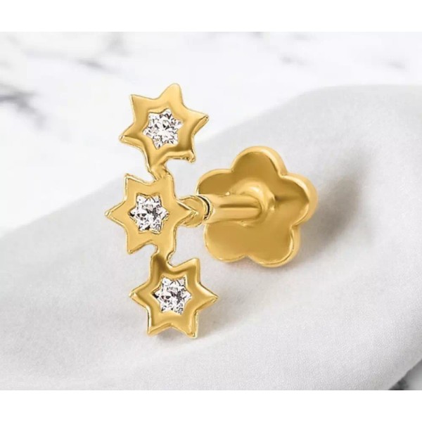 Does Not Apply 14k Yellow Gold 18G Cubic Zirconia Star