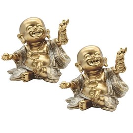 ICE ARMOR 2-PC Gift Set 4.25" H Gold and Silver Maitreya Buddha Holding Gold Ingot Figurine Statue Ornament Home Room Office Decor Ideas for Housewarming, Holidays and Birthdays