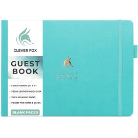 Clever Fox Guest Book – Blank Sign In Guestbook for Party, Wedding Reception, Baby Shower, Bridal Shower, Funeral, Event – Blank Signing Book for Guests – 128 Blank Pages, Large Format-Light Turquoise