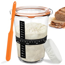 POLYHNIA Sourdough Starter Jar, Sourdough Jar Wide Mouth, Sourdough Starter Kit, Sourdough Starter Jar Glass Easy Fermentation, Reusable 27 oz Sourdough Bread Baking Supplies for Bakery Lover