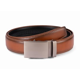 VRLEGEND Men's Automatic Leather Belt, Ratchet Belt without Holes for Business Suit, Size Adjusted, with Gift Box, Brown-2207
