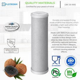 FLOTRONIX 5 Micron Micron 2.5" x 10" Whole House CTO Carbon Sediment Water Filter Cartridge Compatible with DuPont WFPFC8002, WFPFC9001, SCWH-5, WHCF-WHWC, WHCF-WHWC, FXWTC, CBC-10, RO Unit, Pack of 4