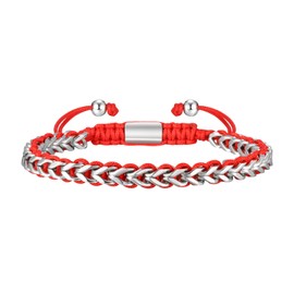 Silver Chain Bracelet For Men, Stainless Steel Silver and Red Bracelet Snake Rope Figaro Cuban Link Rope Chain, Idea Gift for Dad Son Husband Boyfriend Brother, Adjustable 17-30cm Length