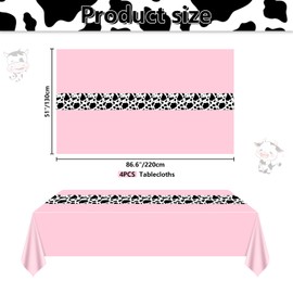 Hegbolke 4 Pack Pink Cow Print Tablecloths, 86.6 x 51.4 Inch Cow Tablecloth Rectangular Cow Table Cover Baby Shower Disco Cowgirl Birthday Party Decorations Supplies