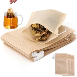 300 Pack Tea Filter Bags, Disposable Unbleached Paper Strain Infuser, Drawstring Empty Bag for Loose Leaf Tea, Coffee, Spices,Flower Herbs, 3.94x3.14 inch Natural Color