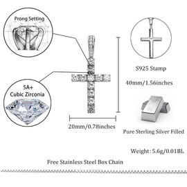 TOPGRILLZ Cross Necklace for Women Sterling Silver Necklace Gold Cross Necklace Iced out Cubic Zirconia Cross Chain for Men Cross Pendant with 20” Stainless Box Chain (18IN Box Chain, Silver)