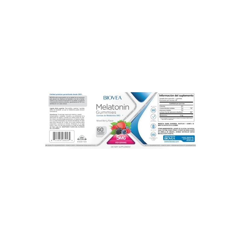 Biovea 60 gomitas de 5mg sabor frutos rojos para un