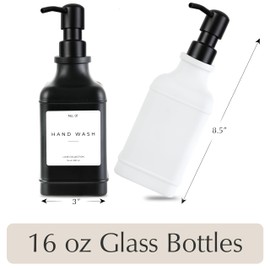 Emerson Essentials Soap Dispenser, Dish Soap Bottle Dispenser, Farmhouse Hand Soap Dispenser, Kitchen Soap Dispenser Set - Glass Soap Dispenser with Pump and Labels, 16 Oz, 2 Pack