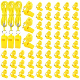 Honoson 100 Pcs Whistle for Adults with Lanyard Plastic Safety Emergency Whistle Survival Loud for Lifeguard Coaches Hiking Outdoor Camping Accessories (Yellow)