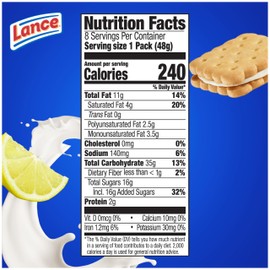 Lance Sandwich Cookies, Nekot Lemon Creme, 8 Individually Wrapped Packs, 6 Sandwiches Each