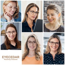 EYECEDAR 4-Pack Reading Glasses for Women Square Style Blue Light Readers for Women Metal Spring Hinges Adjustable Flexible Temples Eye Glasses 2.50