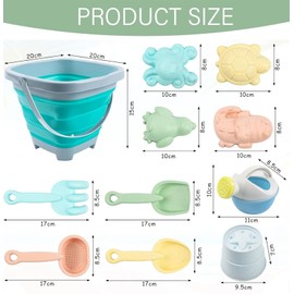 Yhjxly 11-Piece Beach Toy Set for Children, Funny Beach Toy Set, Sandpit Toy with Foldable Bucket, Shovel, Sand Rake, Sand Moulds, for Boys and Girls, Beach Summer Beach Toy