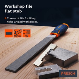 Presch Flat File 200mm - Three-Sided Cut for Filing Right-Angled workpieces Made of Metal and Wood - High-Quality Flat File - Metal File for Steel and Wood