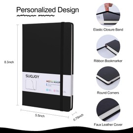 Lined Journal Notebook for Women Men,5.5"x8.3",100 GSM Thick Paper, A5 Hardcover Leather Journaling Notebooks for Writing,Travel,Work & School,College Ruled Notebooks for Note Taking Diary (Black)
