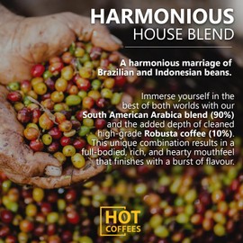 Hot Coffees House Blend Coffee Beans 200g - Brazilian & Indonesian - 90% Arabica, 10% Robusta - Medium Roast - Whole Coffee Beans - Ideal for Aero press, Espresso Machines