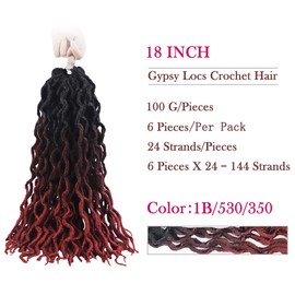 6 Packs Gypsy Faux Locs Crochet Hair 18 Inch Ombre Soft Gypsy Locs Wavy Crochet Braids 3-Tone Deep Curly Wavy Twist Braiding Hair Extensions Goddess Locs Crochet Hair (45.72 cm (6 Packs), 1B/530/350)